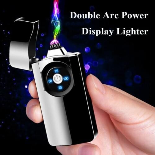 Double Arc Plasma Lighter with Digital Power Display Windproof USB Rechargeable Electric Lighters Gadgets For Men Dropshipping