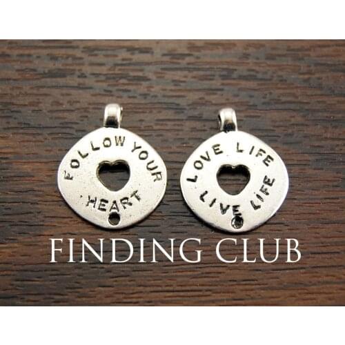 20 pcs Affirmation Charms Follow your Heart Love Life Live Life Silver Color DIY Metal Bracelet Jewelry Findings A1010