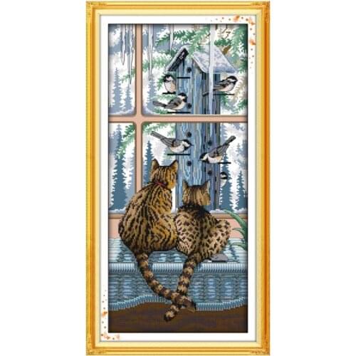 Look at each other cross stitch kit 14ct 11ct pre stamped canvas cross stitching animal embroidery DIY handmade needlework