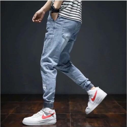 Blue Baggy Jeans Drawstring Waist Jeans Men Streetstyle Elastic-Pants-Mouth Kpop Clothes Hip Hop Harajuku S-5XL plus size