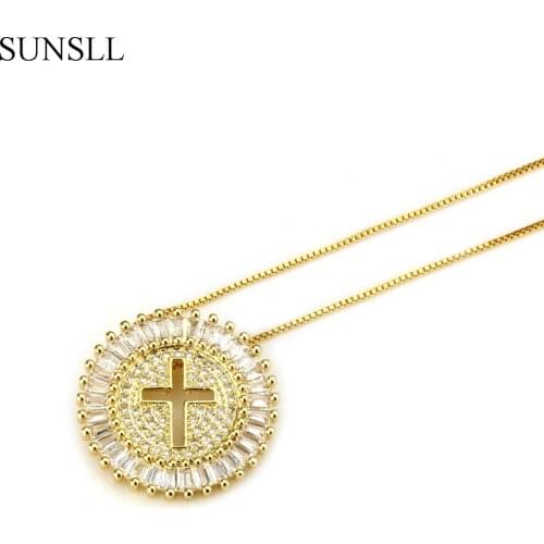 SUNSLL Gold/silver Color/black Copper necklace White Cubic Zirconia Cross Pendant Necklaces Womens Fashion Jewelry pendant gift