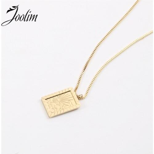 Joolim Jewelry PVD Gold Finish Symple Sun Rectangular Sign Pendant Necklace Stylish Stainless Steel Necklace