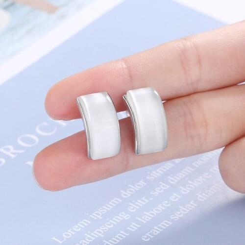 Womens Fashion Fresh Curved Opal Stone Stud Earrings Romantic Rose Gold/White Earring Stud Elegant French Earring Jewelry Gifts