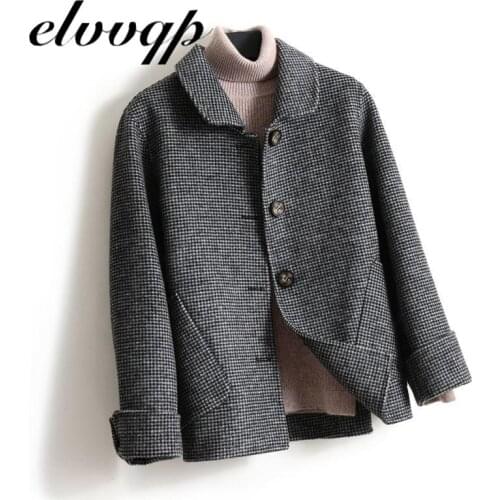 Short Plaid Wool Coat Women 2020 New Single Breasted Turn-down Collar pocket Winter Pure Wool Jacket Female Casaco Feminino