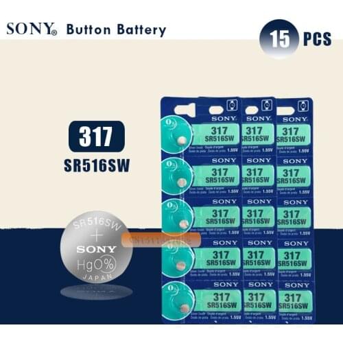15pc Sony 100% Original 317 SR516SW SR516 1.55V Silver Oxide Battery Button Coin Cell MADE IN JAPAN 100% Original Brand