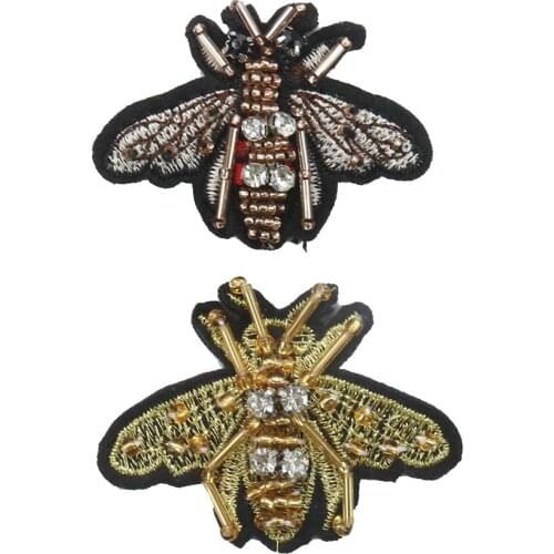 2PCS 3D Bee Rhinestone Beaded Embroidery Patches Sew on Patch for Clothing Beading Applique Animal Patch Apparel Sewing Supplies