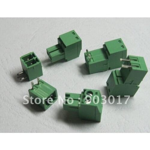 200 pcs Angle 2pin/way Pitch 3.81mm Screw Terminal Block Connector Green Color Pluggable Type with angle pin