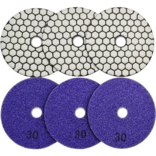 6Pcs Dia 4Inch/100Mm Grit 30 Diamond Dry Polishing Pads Resin Bond Flexible Dry Sanding Disc For Granite Marble Ceramic