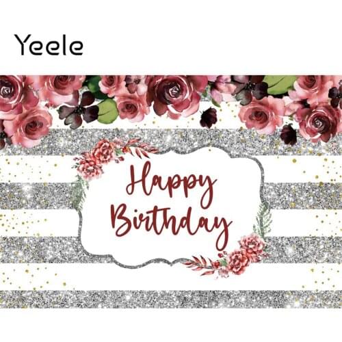 Yeele Glitters Silver Striped Flowers Photocall Adult Birthday Photography Backdrop Photographic Backgrounds For Photo Studio