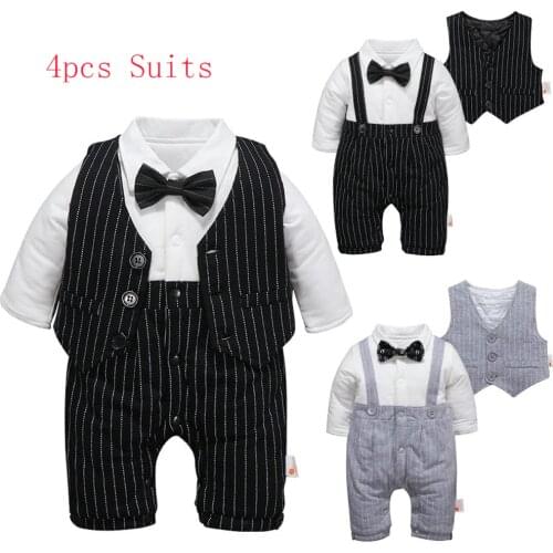 Newborn Toddler Birthday Boy Suits Kids Blazer Baby Boys Suit for Wedding Autumn 3Pcs Formal Party Wear Cotton Children Costume