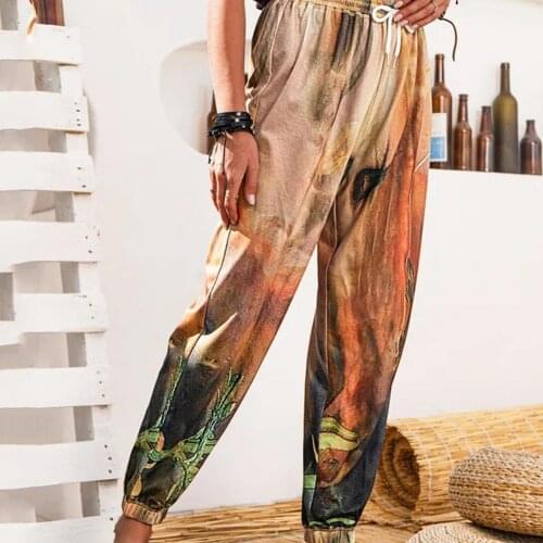 Women Trousers Summer Fashion Printed Milk Silk Sanding Harem Pants Ladies Loose Vintage Drawstring Casual Sweatpants XXL