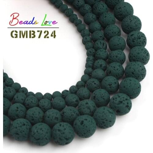 4mm-10mm Natural Stone Beads Malachite Green Lava Rubber Volcanic Rock Round Beads for Jewelry Making Diy Bracelet Necklace 15