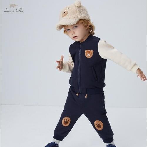 DBS19534 dave bella winter baby boys fashion cartoon patchwork clothing sets kids boy casual sets children 2pcs suit