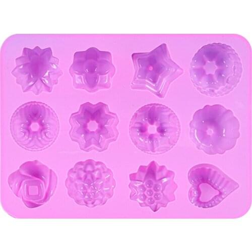 12 Cavity Cake Baking Mould Food Grade Silicone Mold Rose Heart Star Chocolate Supplies Baking Pan Tray Molds Candy Making Tool
