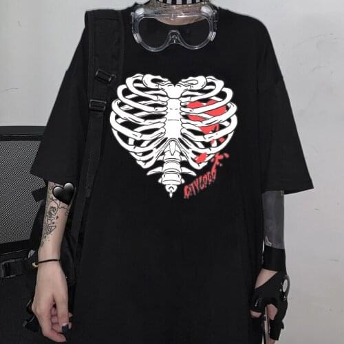 Anime Y2k skull T-shirt summer new Harajuku O-Neck punk loose Ulzzang tops oversize Streetwear women clothing gothic ins tees