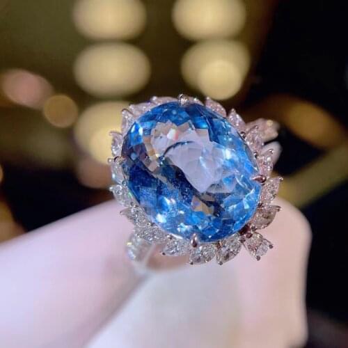 H508Aquamarine Ring Fine Jewelry Pure 18K Gold Natural 5ct Saint Maria Blue Aquamarine Gemstones Fine Rings