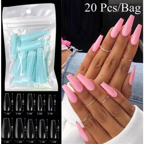 20pcs/bag False Nails Ballerina Colorful Coffin Fake Nails Manicure Artificial Nails for Extension&Protection Nail Art Tips