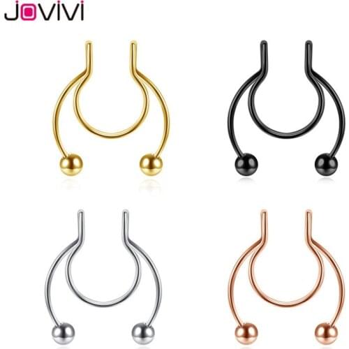 Jovivi New 20Ga Stainless Steel Fake Nose Septum Ring Piercing Faux Non Piercing Clip on Nose Hoop Rings Body Piercings Jewelry