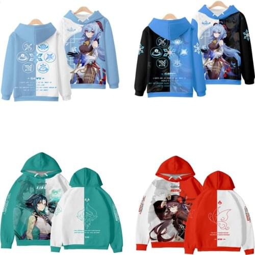 Genshin Impact Cosplay Costume HuTao Diluc Ganyu Klee Xiao Zhongli Venti Keqing Fischl Sucrose Diona Unisex 3D Hoodie Sweatshirt
