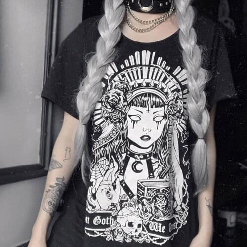 2019 Punk Summer Funny T shirt Printed Harajuku Graphic T Shirts Women Tops Tees Fashion Streetwear Black Tee Shirt Gothic Girl