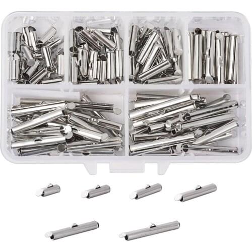 Pandahall 120pcs/box Iron Slide On End Clasp Tubes Slider End Caps Connector for Jewelry Making DIY Bracelet Necklace