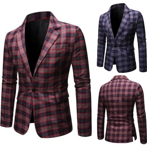 Men Coat Jacket Mens Plaid Blazers Slim fit Grid designs Casual Coat Men Fashion Red Blue Jacket Coat Blazer
