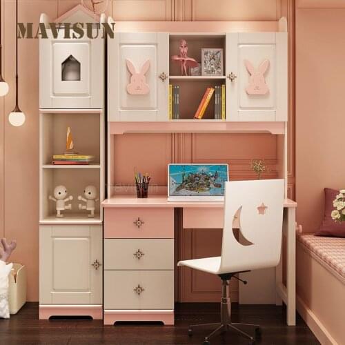 Bedroom Writing Desk Set For Children Pink Nordic Minimalist Wooden Desk And Chair Indoor Home Furniture For Small Apartment