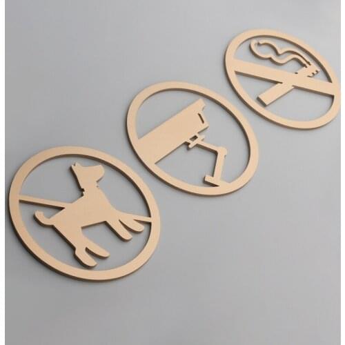 No Smoking Door Plates Pets Enter Inside There Is Monitoring WIFI Prompt Sign Signage Golden Hollowed Reminder Indicator Plaque