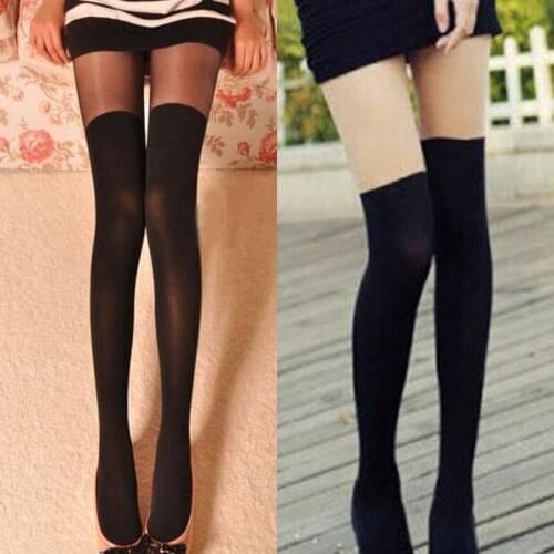 New Fashion Women sexy Patchwork Tight Pantyhose Spring Summer Women Girls Night Clubs Sexy Black Tinted High Stocking Pantyhose
