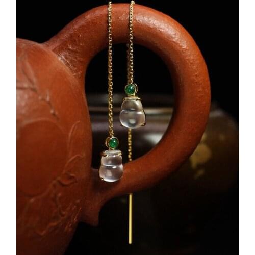 Original new natural chalcedony gourd long earrings exquisite and elegant charm creative retro female silver jewelry