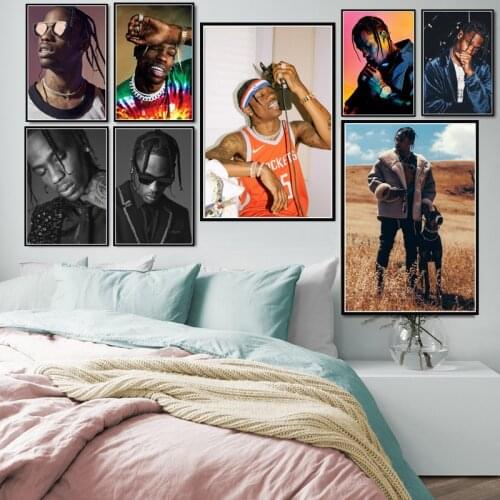 Poster Prints New Travis Scott Rapper Music Star Fashion Icon Art Oil Painting Canvas Wall Pictures Home Decor картины plakat