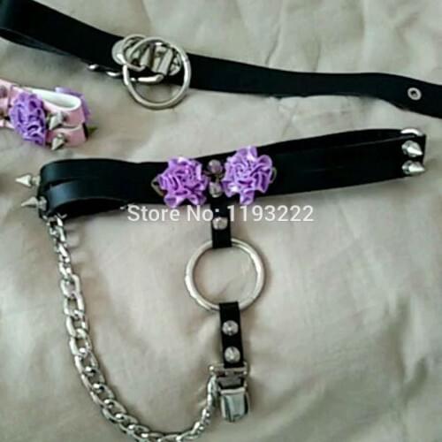 Punk Gothic Handmade Harajuku PU Soft Faux Leather Vegan Rose Flower Chains Stocking Leg Garter Belt Thigh Loop