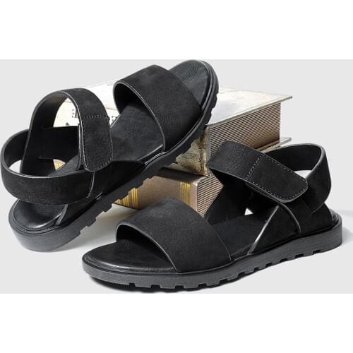 Leather Men Summer Breathable Youth Roman Sandals Male Fashion Leather Beach Shoes Thick Soled Shoes Free Shipping