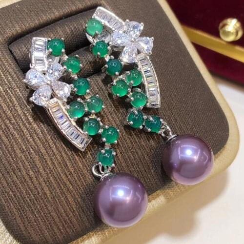 D706 Pearl Earrings Fine Jewelry 925 Sterling Silver Round 9-10mm Nature Fresh Water Purple Pearls Drop Dangle Earrings Presents