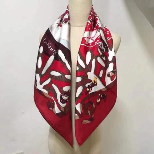 2021 new arrival winter spring classic red 100% pure silk scarf twill hand made roll 90*90 cm shawl wrap for women lady