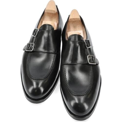 Double Monk Style Wedding Black Dress Bridegroom Best Men Shoes Designer Handmade Genuine Leather Shoes for Men