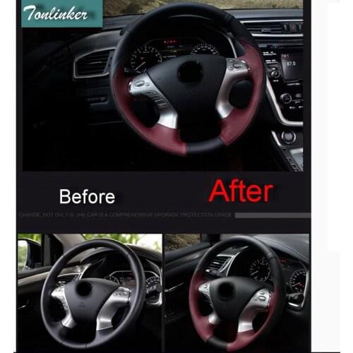 Tonlinker 1 PCS DIY car style leather full package shall steering wheel protective cover case Stickers for Nissan murano 2015