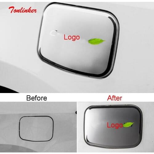 Tonlinker Exterior Rear Tank Cover Sticker With Logo for Toyota Corolla 2014-19 Car Styling 1 PCS Stainless steel Cover stickers
