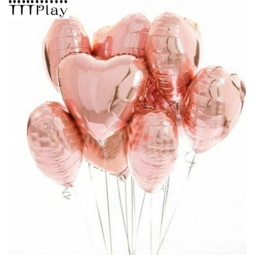 10pcs/lot Rose Gold Heart Shape Foil Helium Balloon Love Wedding Decoration Birthday Party 18inch Star Ballon Baby Shower Globos