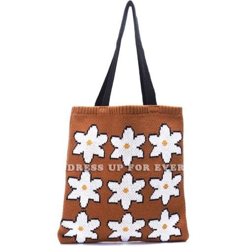 Large Capacity Womens Tote Bag Knitting Cotton Cloth Shoppers Fabric Casual Shoulder Shopping Bag Ladies Reusable Handbags