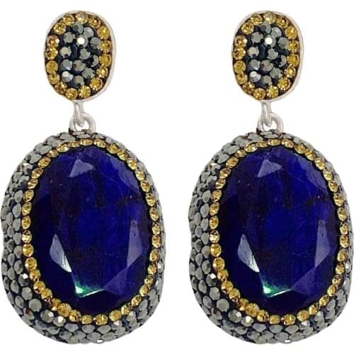 Blue Sapphire Natural Stone Silver Women Earrings Midyat Silver