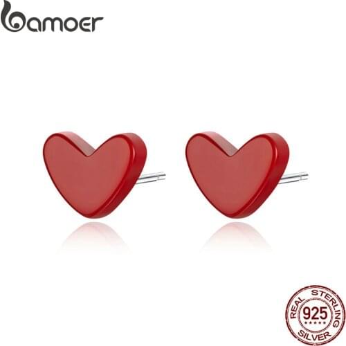 BAMOER 2019 Stud Earrings Anti Allergic Red Stone Turquoise Ear Pin Women 925 Sterling Silver Female Korean Jewelry SCE595