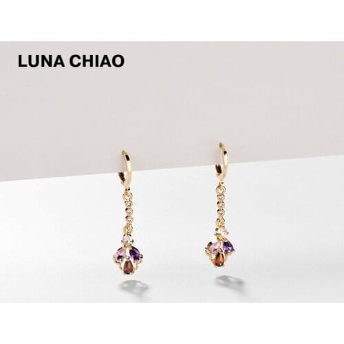 LUNA CHIAO Fashion Jewelry Cooper Zirconia Crystal Drop Earring Huggies Dangle Pendant Earrings for Women
