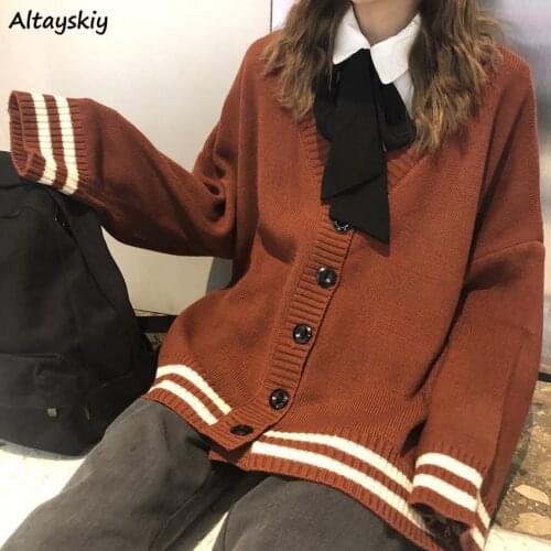 Sweaters Women Ins Lovely Fashion Single Breasted Popular Soft V-neck Ladies Knitwear College Burgundy Vintage Woman Cardigans
