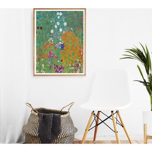 Gustav Klimt Oil Painting Flower Garden Abstract Artwork Prints Botanical Canvas Poster Wall Art Picture for Living Room Decor