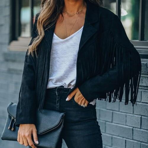 Winter New Style Womens Blouse Solid Color Hem Fringe Long Sleeve Comfortable Temperament Cardigan Ladies Small Jacket