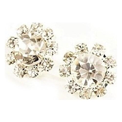1 Pair! New Style White Crystal Rhinestone Sun Flower Ear Studs Fine Jewelry Gift For Girls