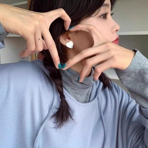 White Love Earrings S925 Silver Needle Drop Oil White Peach Heart Stud Earrings for Women Piercing Jewelry