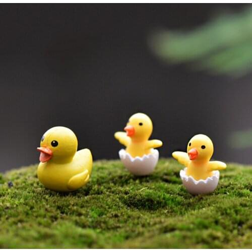 2PCS/Set Cute Fairy Garden Mini Little Yellow Duck Resin Crafts Ducks Landscape Garden Ornament Miniature Dollhouse