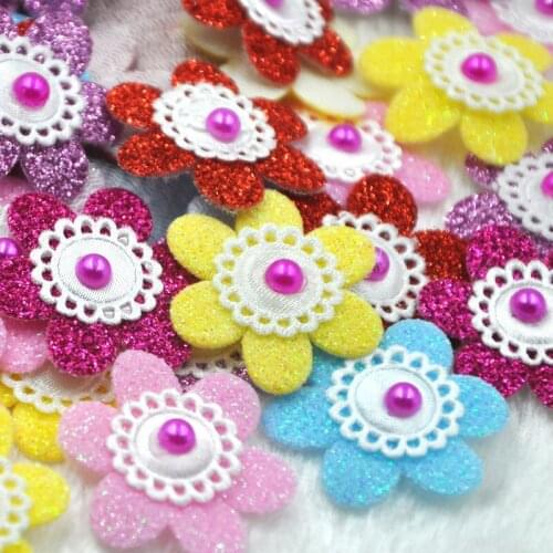 20pcs Mix Padded Fabric Flowers W/beads sewing/Appliques/baby Lots A303